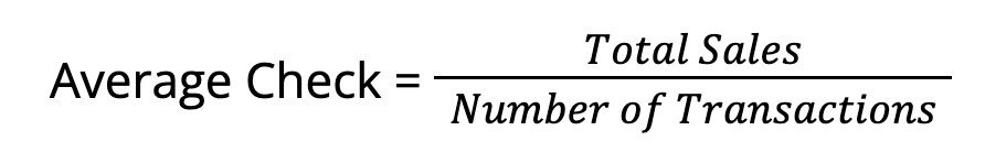 The image shows the formula for calculating the average check, which is defined as Total Sales divided by the Number of Transactions.