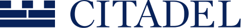 Logo displaying the word "CITADEL" in bold navy blue capital letters. To the left of the text, there is a stylized design of horizontal and vertical bars forming a partial rectangular shape.