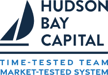 Logo of Hudson Bay Capital featuring a stylized sailboat graphic. Below it, text reads: "Hudson Bay Capital" and the tagline, "Time-Tested Team Market-Tested System.