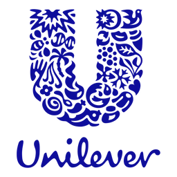 The image shows the Unilever logo, which consists of a large blue "U" made up of various smaller icons representing different aspects of the company's products and values, with the word "Unilever" written beneath it in blue.