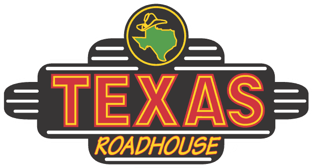 Texas Roadhouse logo featuring a stylized cowboy hat and the outline of Texas in green. The word "TEXAS" is in bold red and yellow letters above "ROADHOUSE" in smaller yellow text, both set against a dark background.