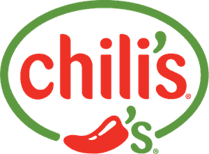 The image shows the Chili's restaurant logo, featuring the word "chili's" in red lowercase letters. A stylized red chili pepper with a white accent forms the apostrophe, all encircled by a green line.