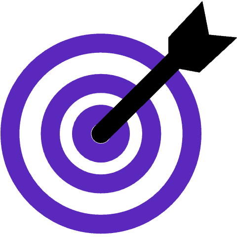 A black dart striking the center of a purple target with four concentric rings, set against a solid purple background.