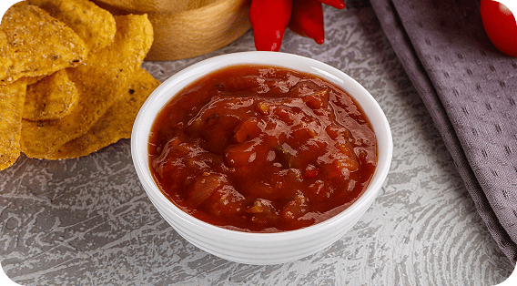 Salsa Roja bowl with tortilla chips