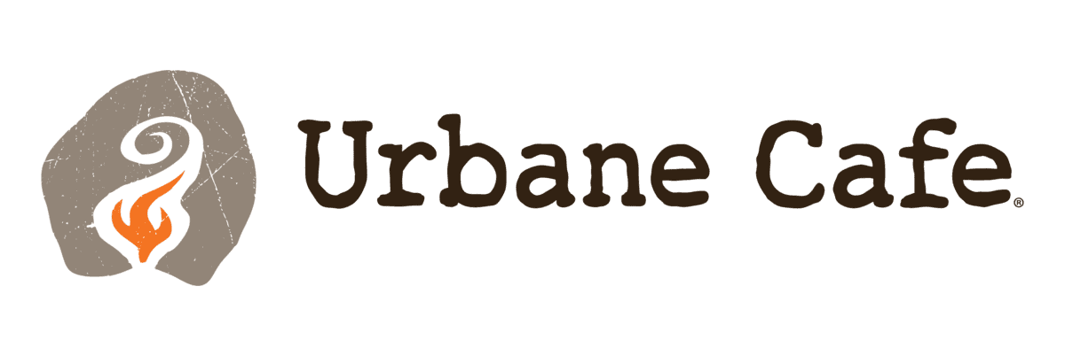 Urbane Cafe logo with a stylized rock shape on the left featuring a white swirl and orange flame, and the text "Urbane Cafe" in a bold, brown font on the right. Case Study: The Restaurant Group achieved NPS and sales growth with BBI Survey Studio.